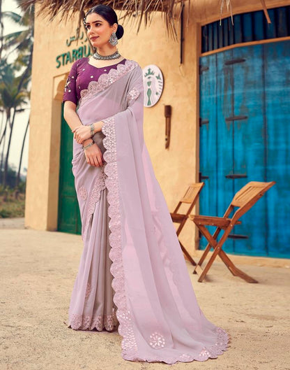 Light Mauve Georgette Plain Saree