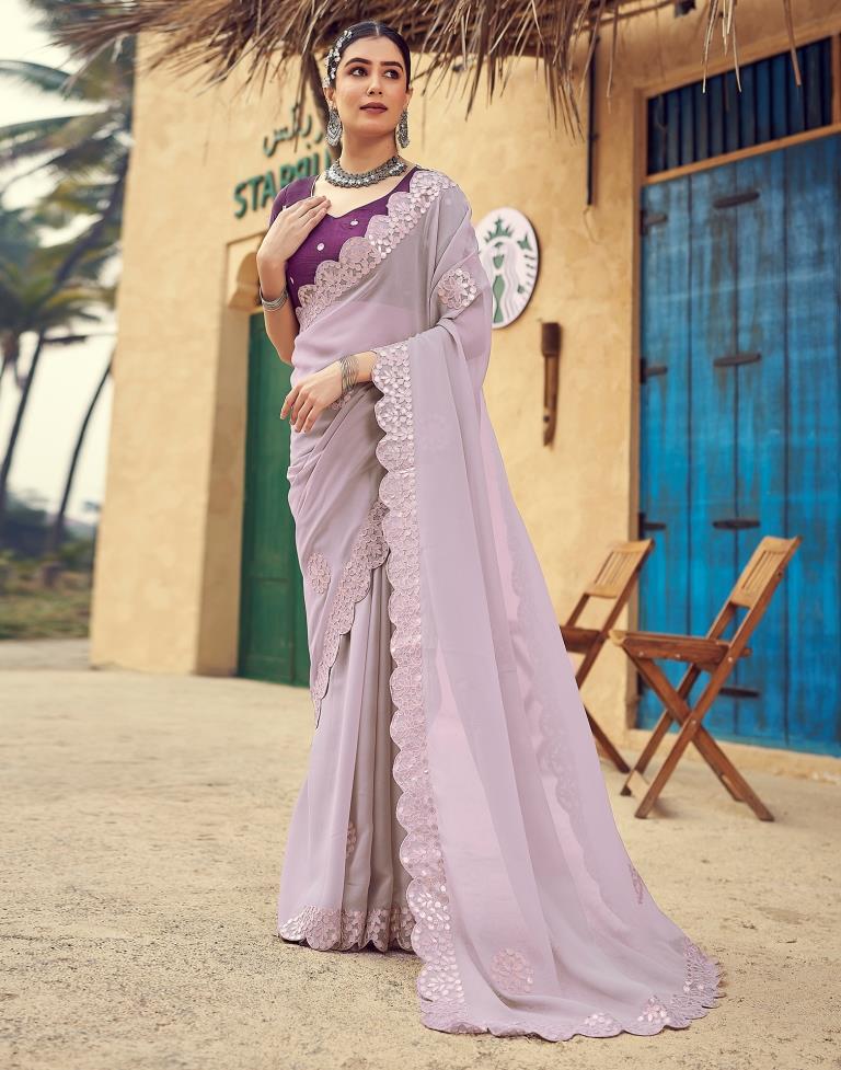 Light Mauve Georgette Plain Saree