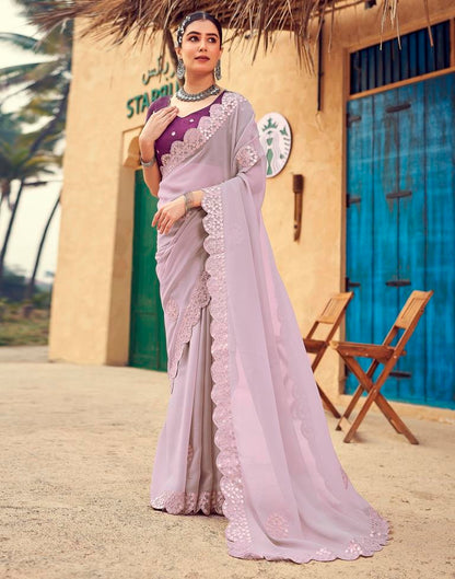 Light Mauve Georgette Plain Saree