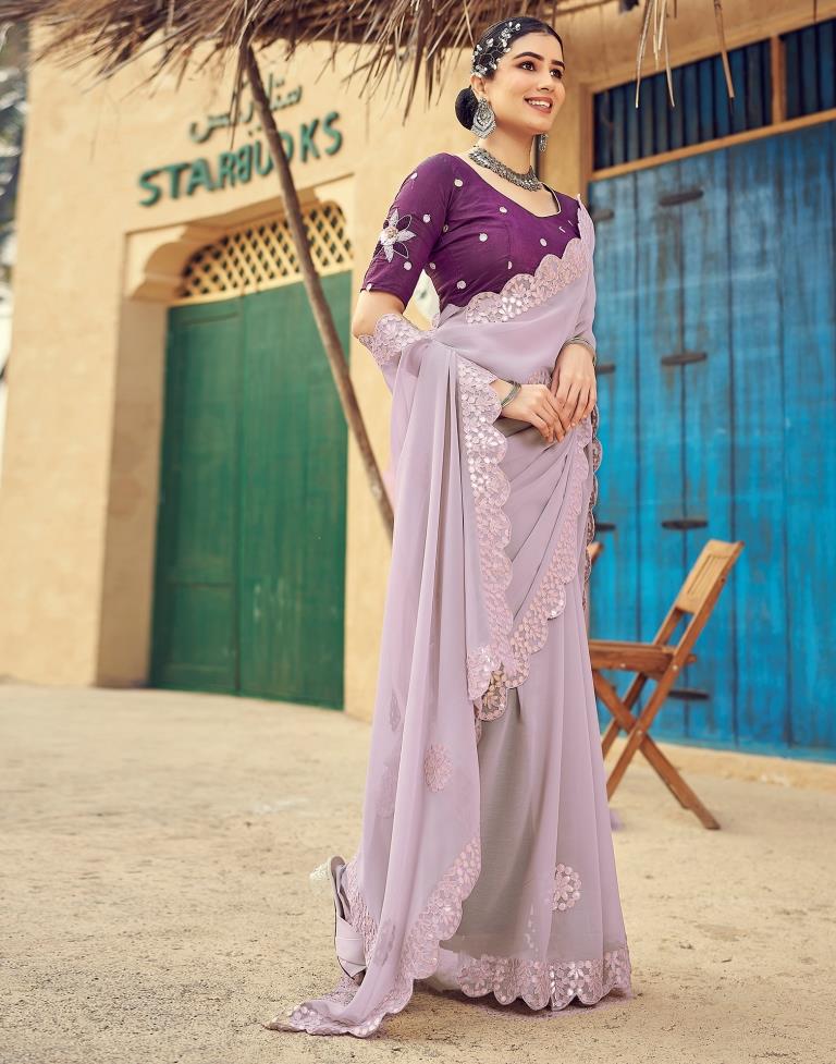 Light Mauve Georgette Plain Saree