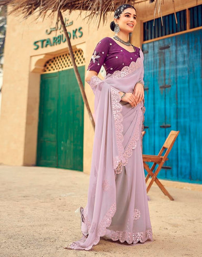 Light Mauve Georgette Plain Saree