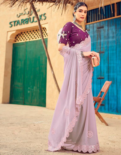 Light Mauve Georgette Plain Saree