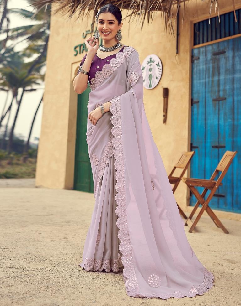 Light Mauve Georgette Plain Saree