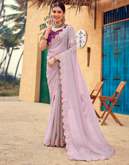 Light Mauve Georgette Plain Saree