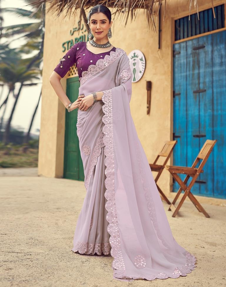 Light Mauve Georgette Plain Saree