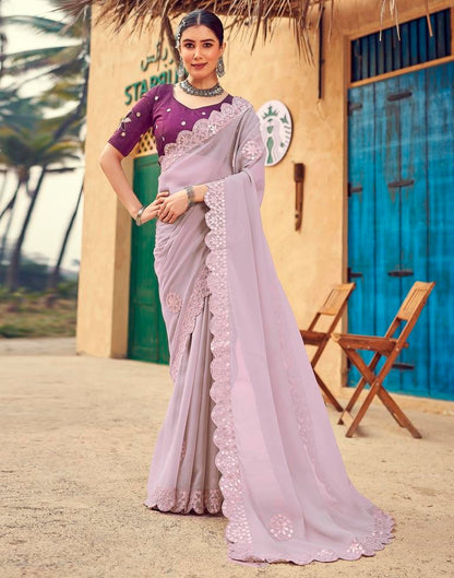 Light Mauve Georgette Plain Saree