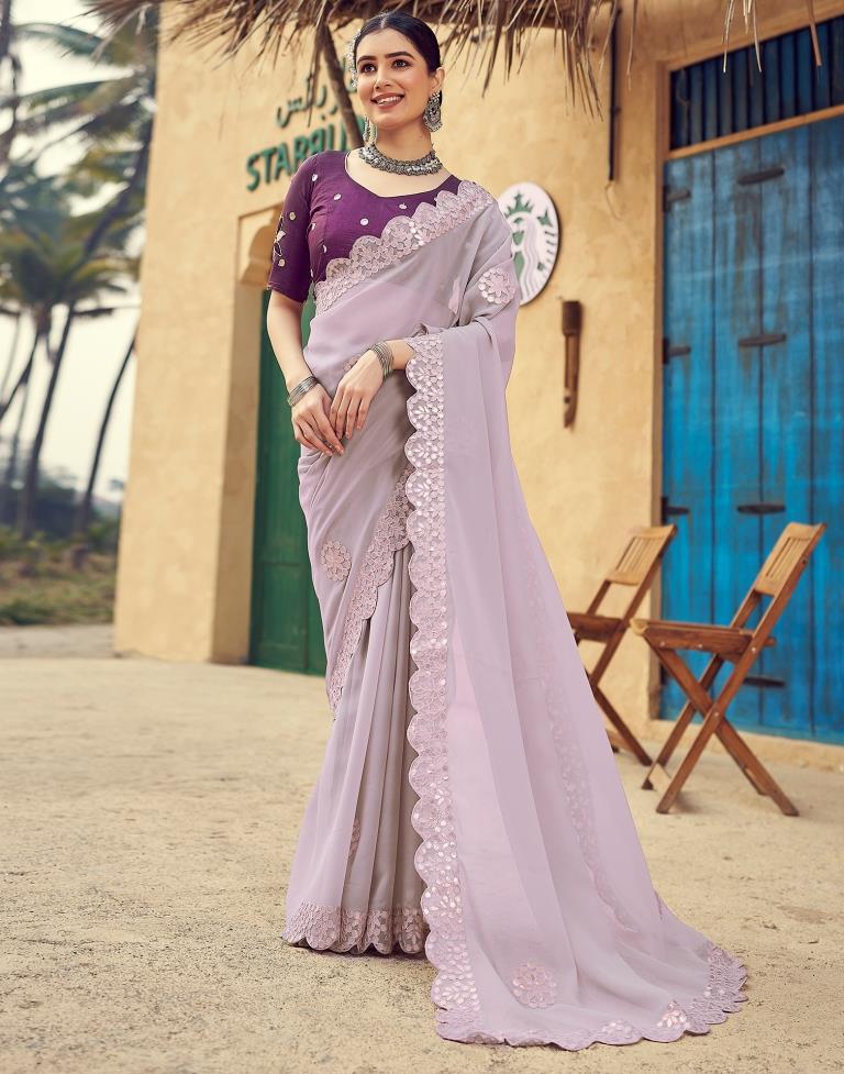 Light Mauve Georgette Plain Saree