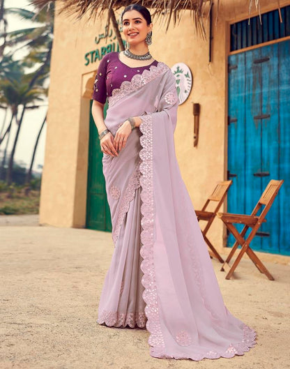 Light Mauve Georgette Plain Saree