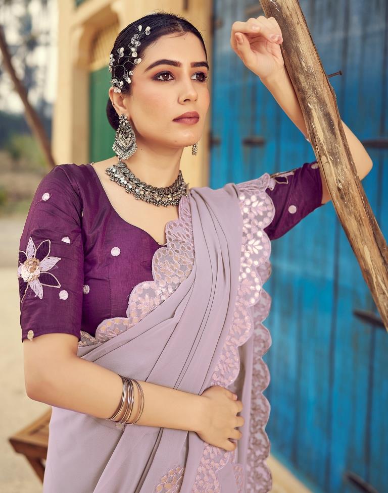 Light Mauve Georgette Plain Saree