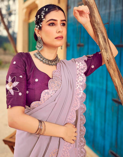 Light Mauve Georgette Plain Saree
