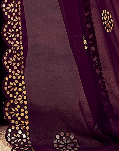 Wine Georgette Plain Saree