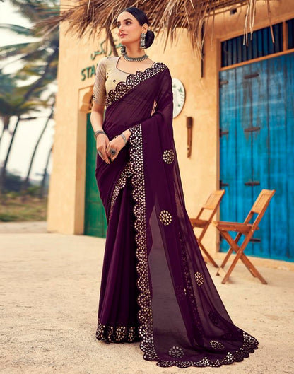 Wine Georgette Plain Saree