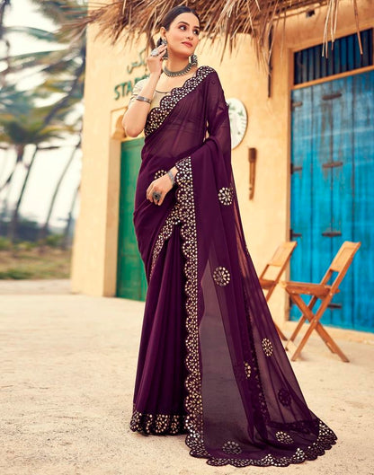 Wine Georgette Plain Saree