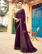 Wine Georgette Plain Saree