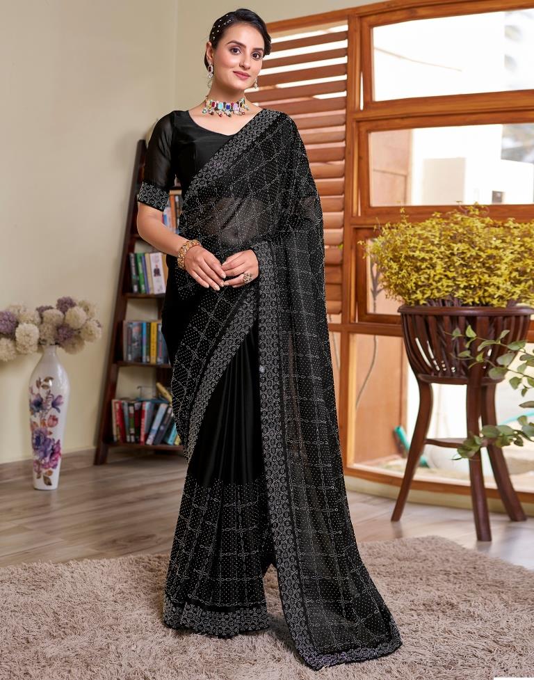 Black Georgette Plain Saree