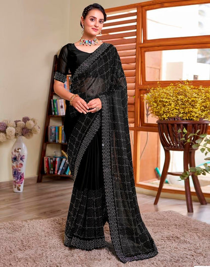 Black Georgette Plain Saree