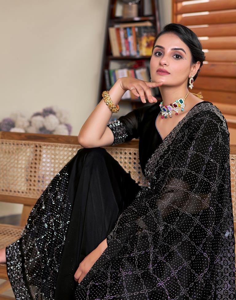 Black Georgette Plain Saree