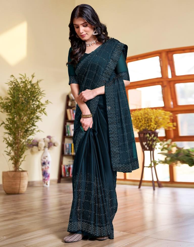 Sea Blue Georgette Plain Saree
