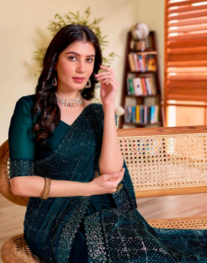 Sea Blue Georgette Plain Saree