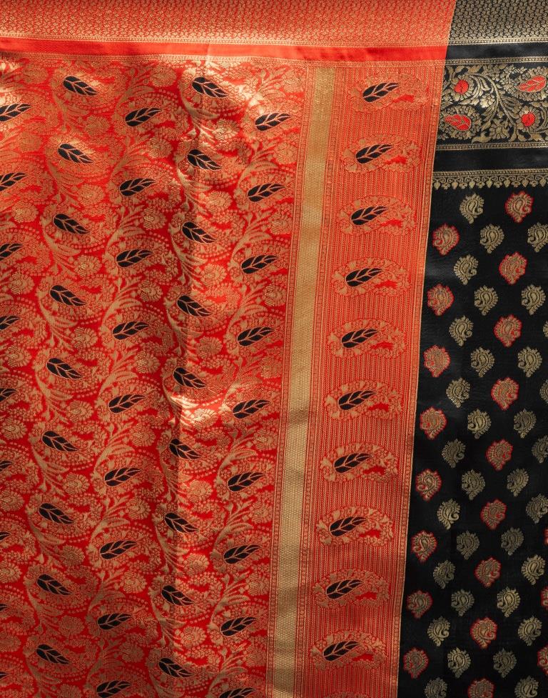 Black & Orange Silk Woven Saree