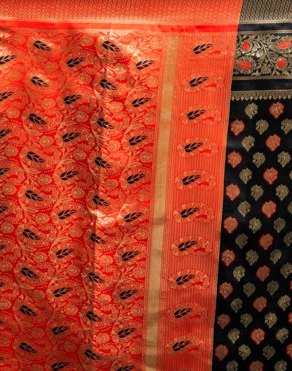 Black & Orange Silk Woven Saree