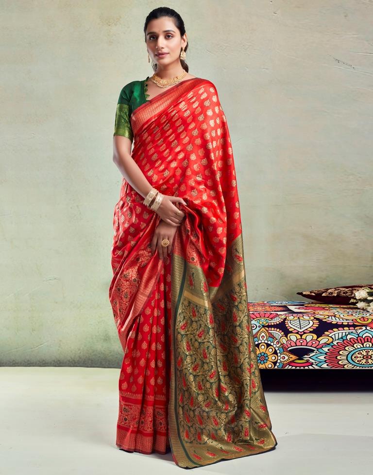 Red & Green Silk Saree