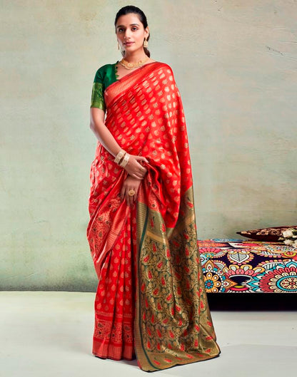 Red & Green Silk Saree
