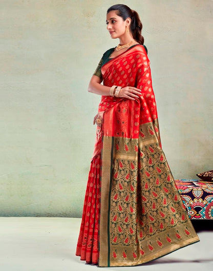 Red & Green Silk Saree