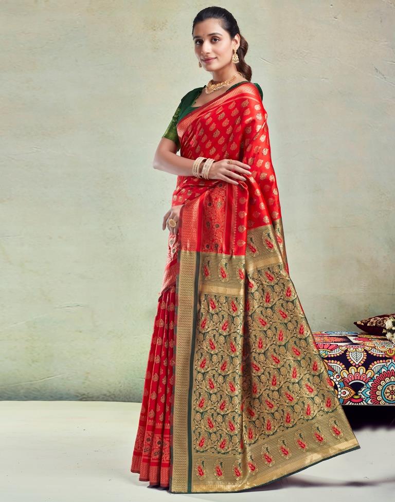 Red & Green Silk Saree
