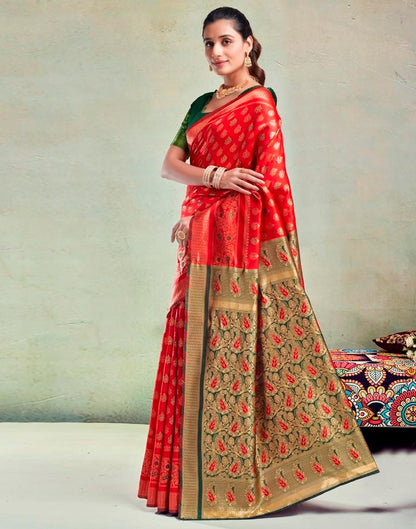 Red & Green Silk Saree