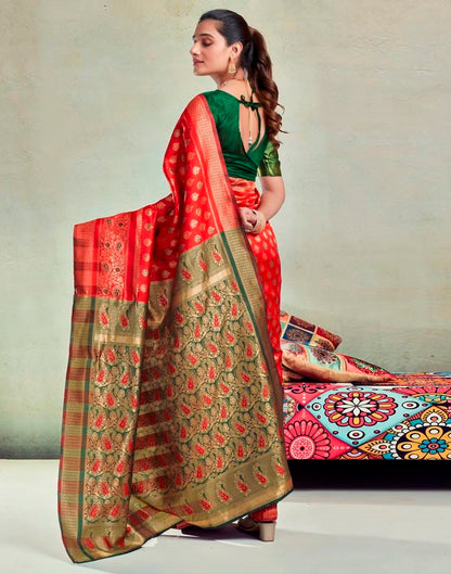 Red & Green Silk Saree