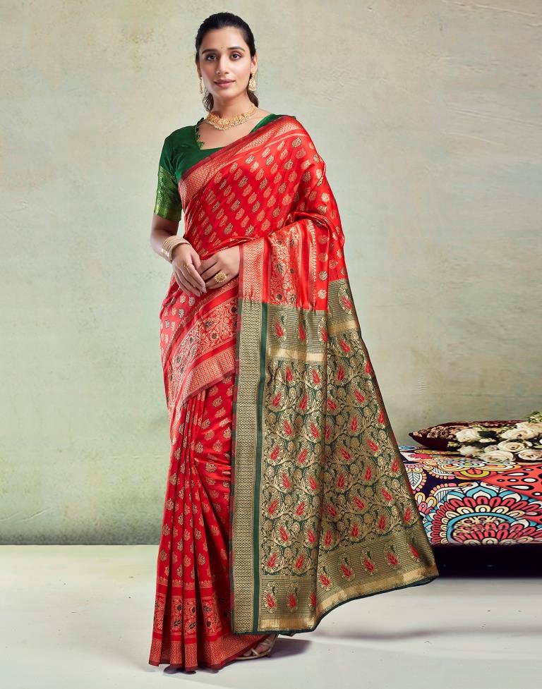 Red & Green Silk Saree