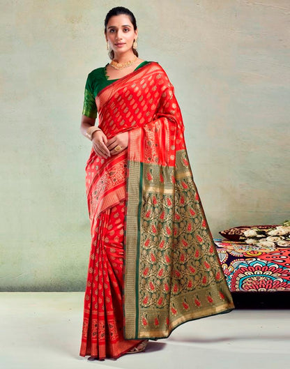 Red & Green Silk Saree