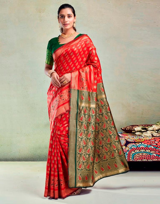 Red & Green Silk Saree