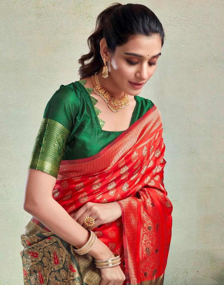Red & Green Silk Saree