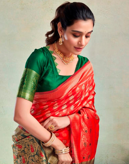 Red & Green Silk Saree