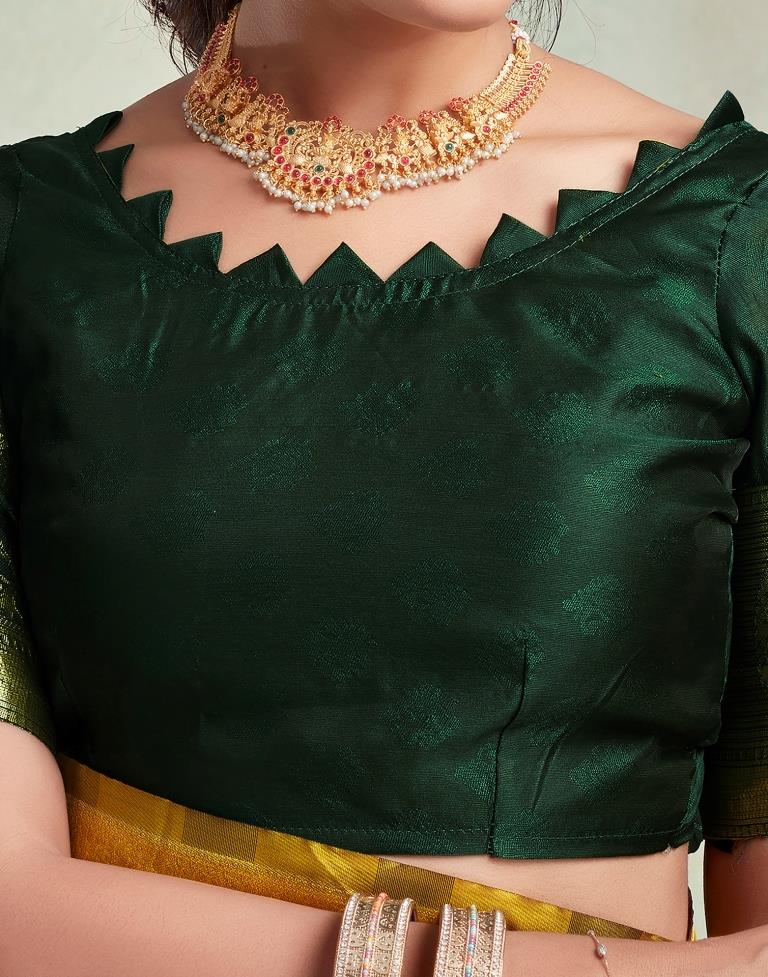 Yellow & Dark Green Silk Woven Saree