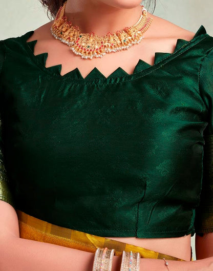 Yellow & Dark Green Silk Woven Saree