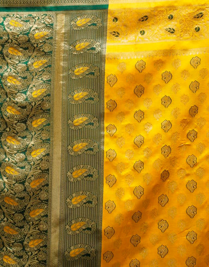 Yellow & Dark Green Silk Woven Saree