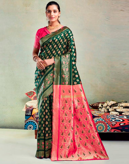 Dark Green Silk Woven Saree