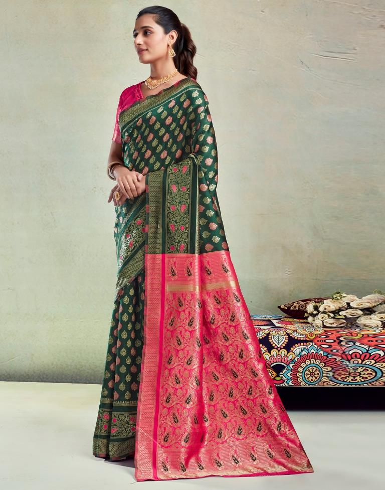 Dark Green Silk Woven Saree