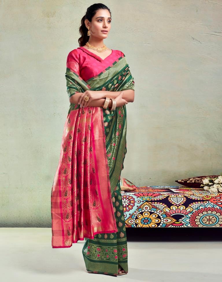 Dark Green Silk Woven Saree