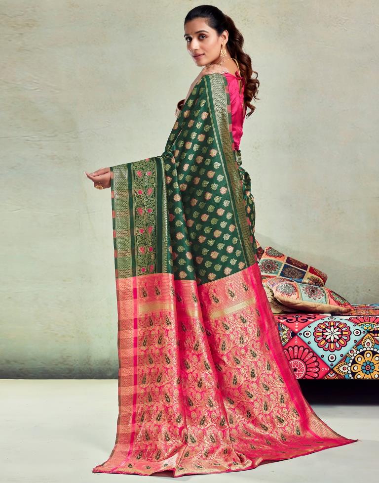 Dark Green Silk Woven Saree