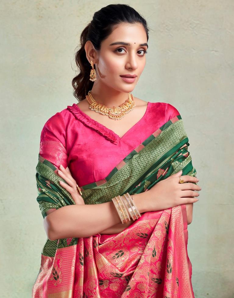 Dark Green Silk Woven Saree