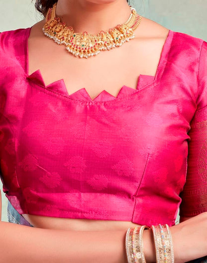 Steel Grey & Pink Silk Woven Saree