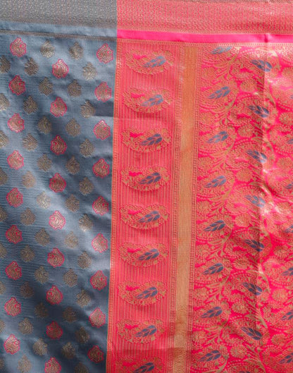 Steel Grey & Pink Silk Woven Saree