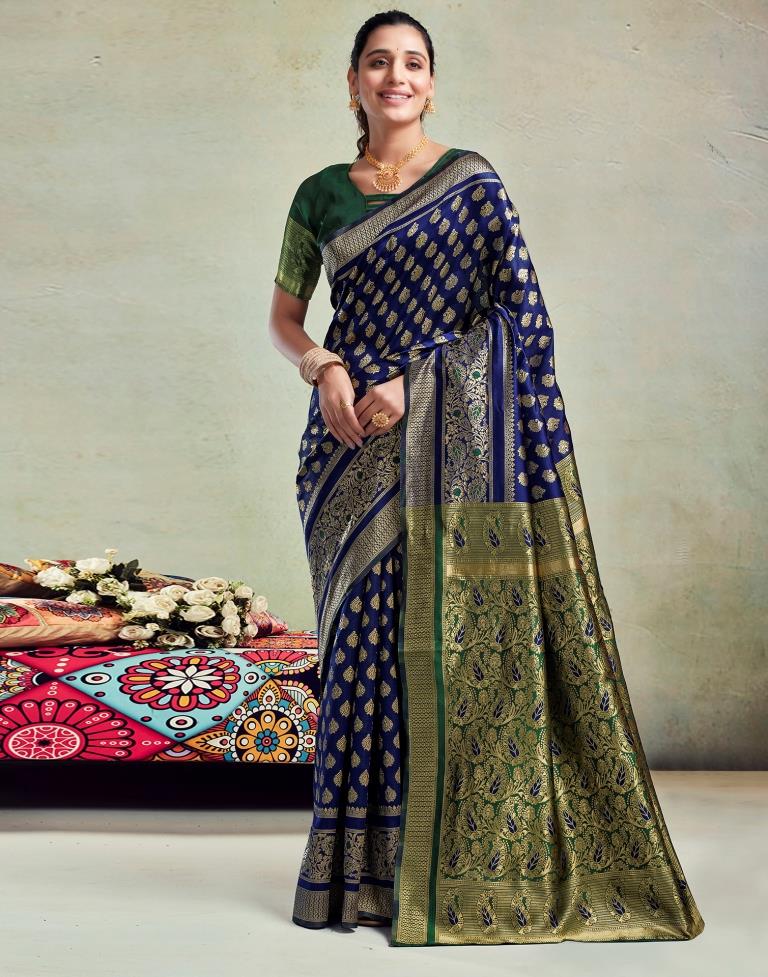 Dark Blue Silk Woven Saree