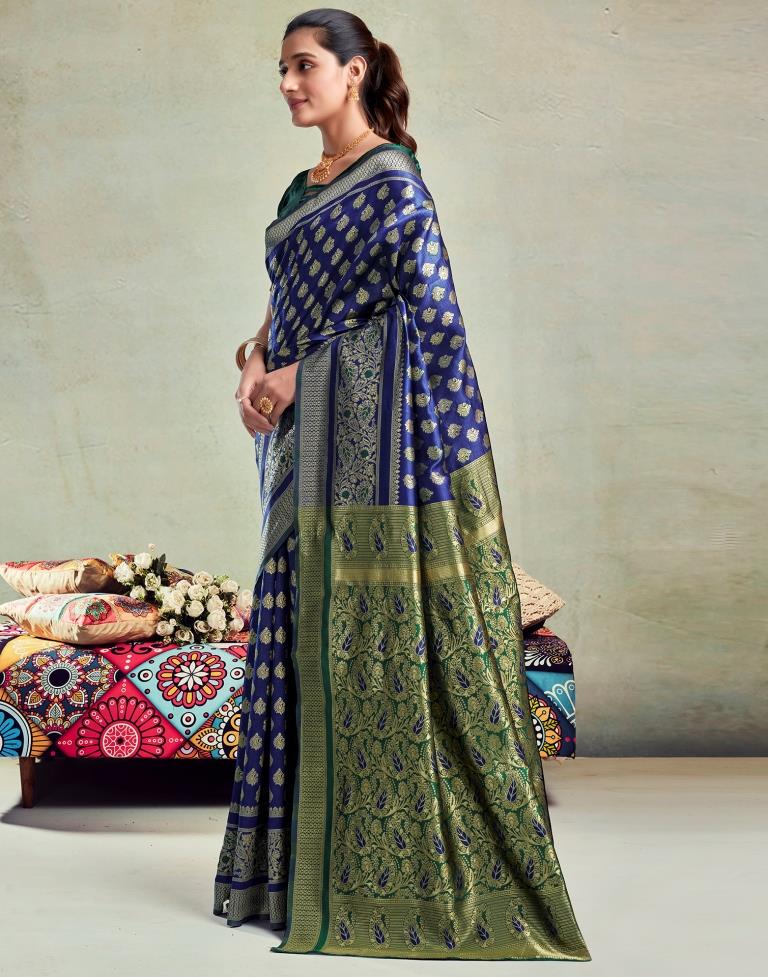 Dark Blue Silk Woven Saree
