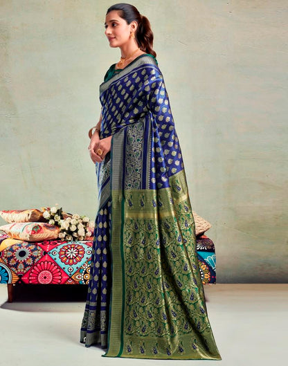 Dark Blue Silk Woven Saree