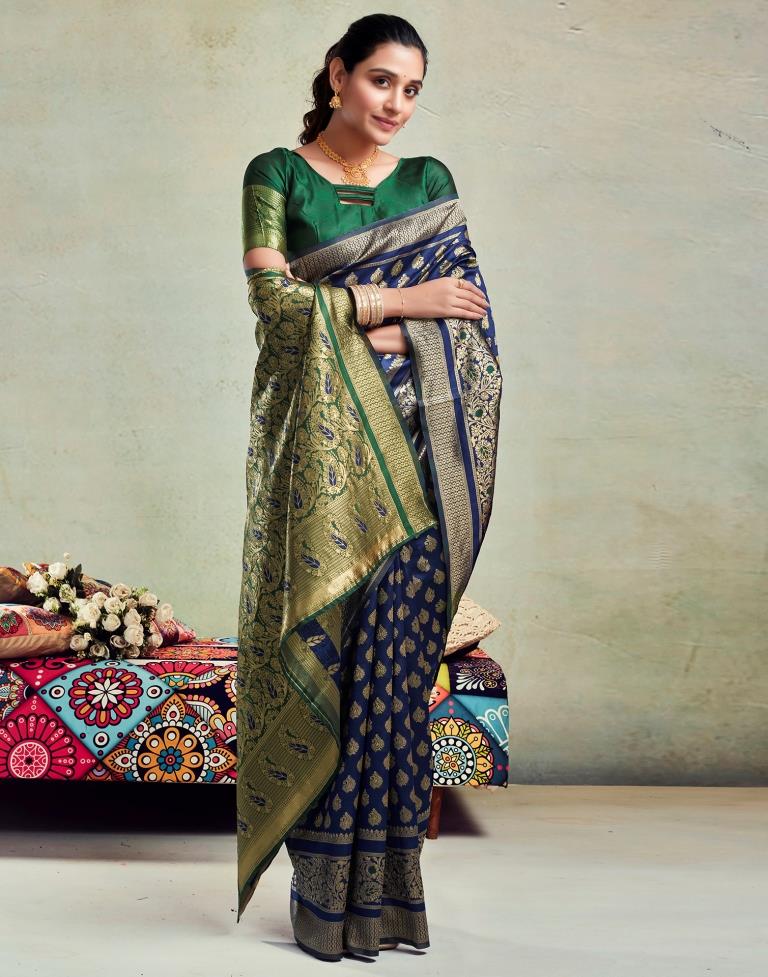 Dark Blue Silk Woven Saree